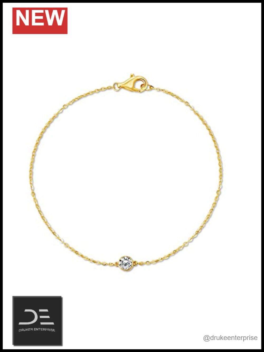 14k Solid Gold 5 Diamond Solitaire Bezel Bracelet Lab Grown